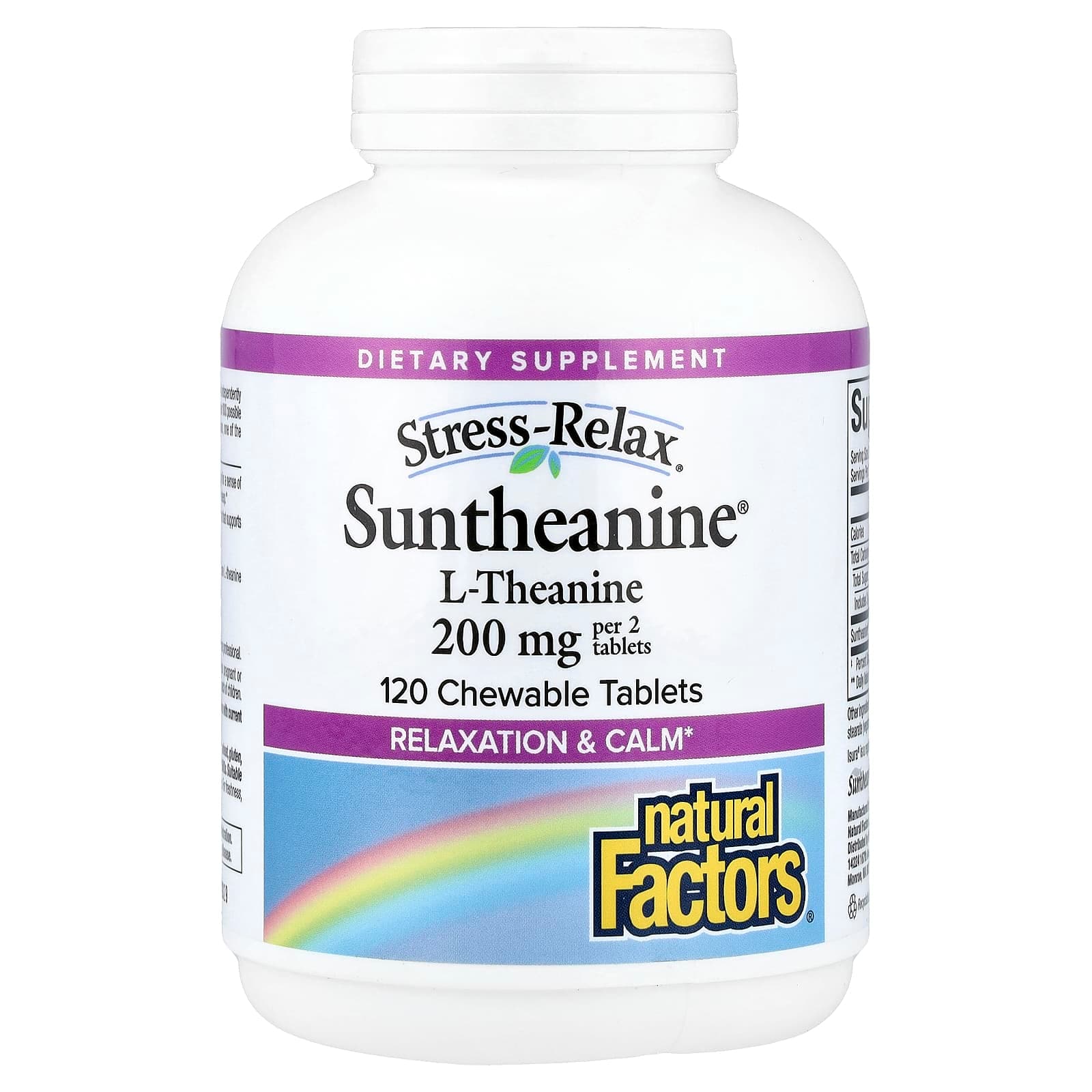 Natural Factors Stress-Relax, Suntheanine L-Theanine, 120 Chewable Tablets (100 mg per Tablet) – Fruit de Natural Factors