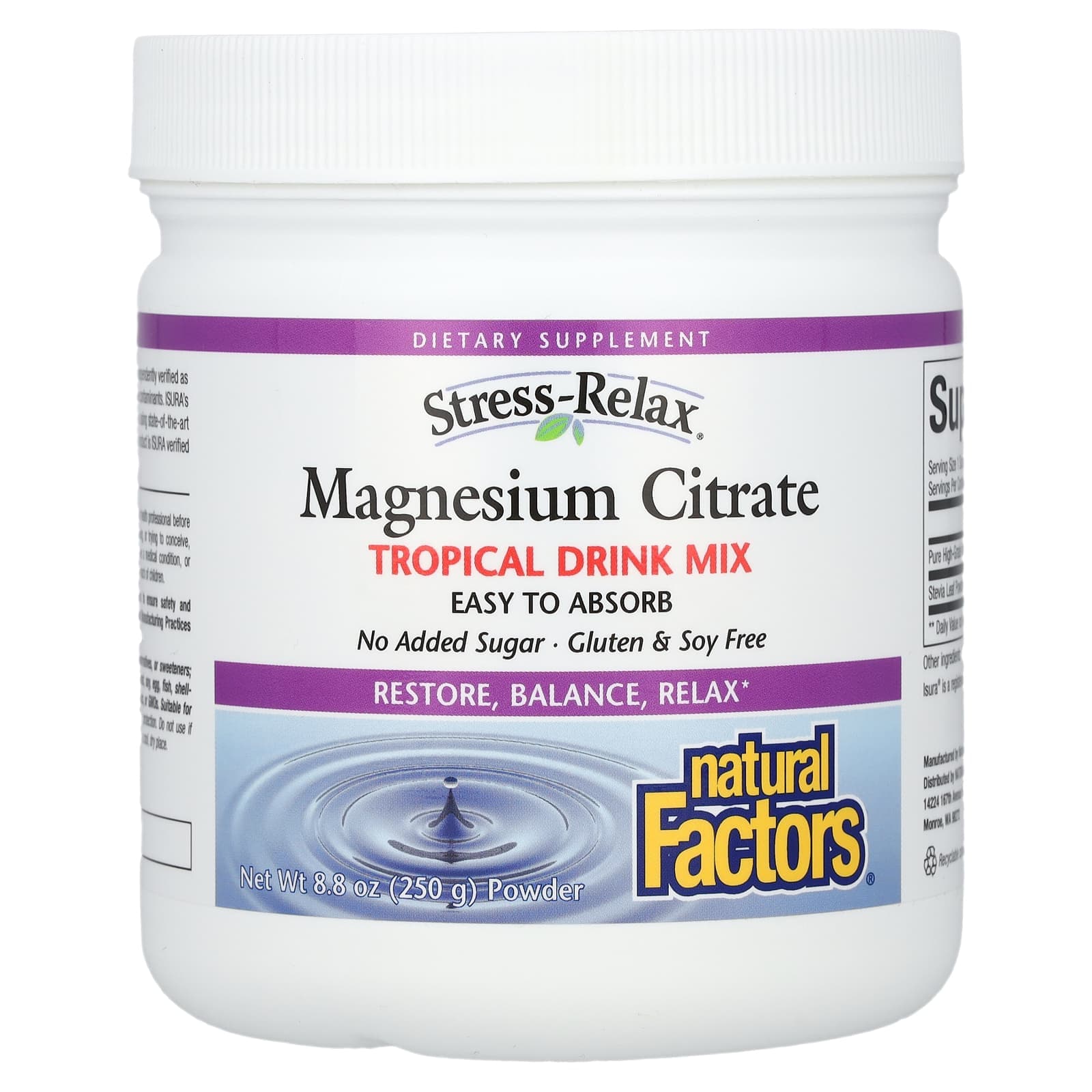 Natural Factors Stress-Relax, Magnesium Citrate Powder – Tropical Drink Mix – 250 g de Natural Factors