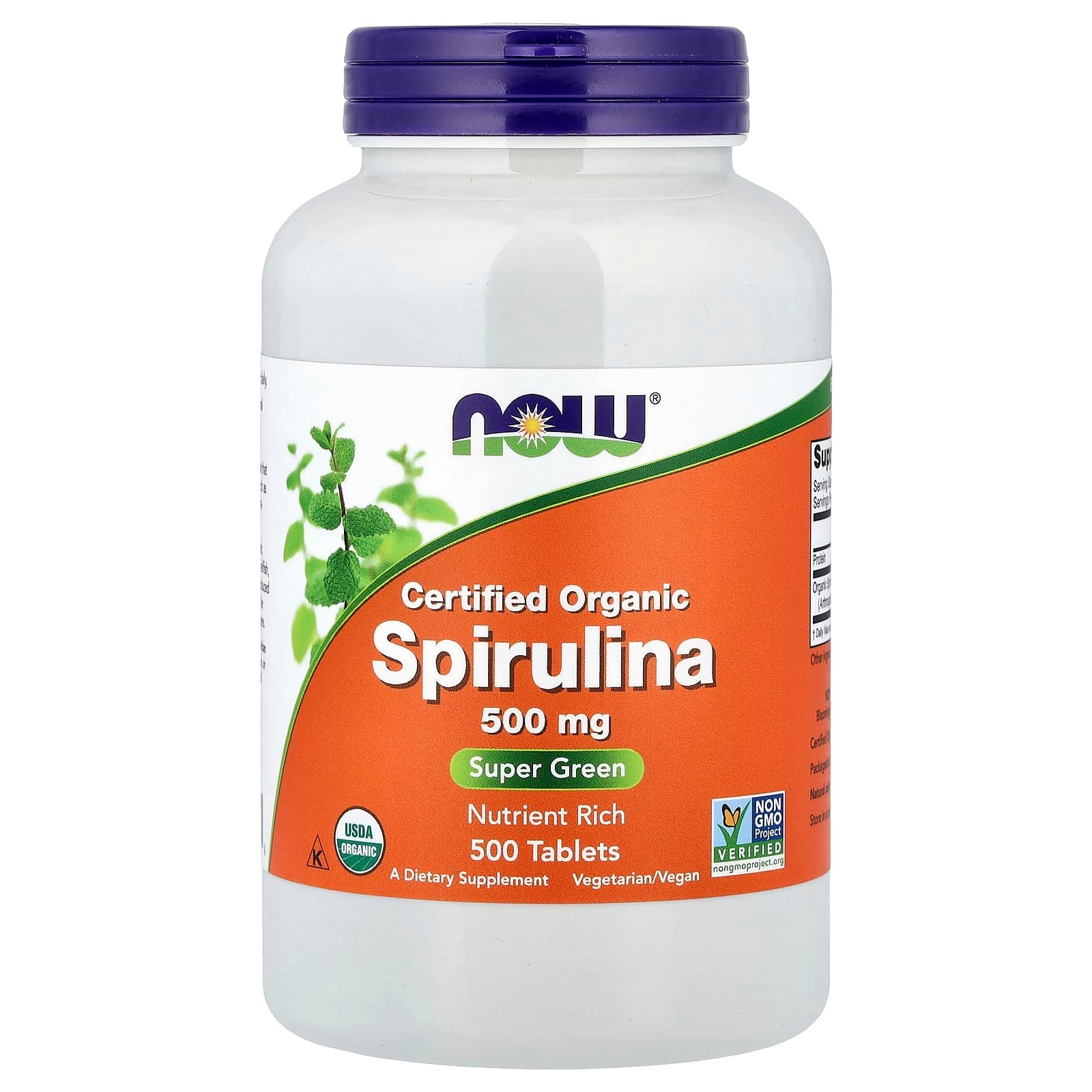 NOW Foods Certified Organic Spirulina – 500 comprimés de NOW Foods