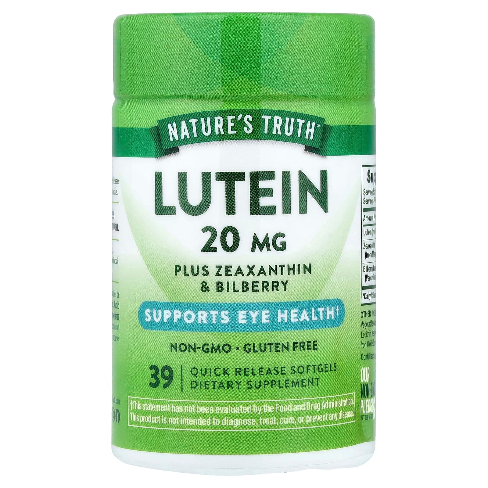 Nature's Truth Lutein plus Zeaxanthin & Bilberry, 39 Quick Release Softgels – Lutein plus Zeaxanthin & Bilberry de Nature's Truth