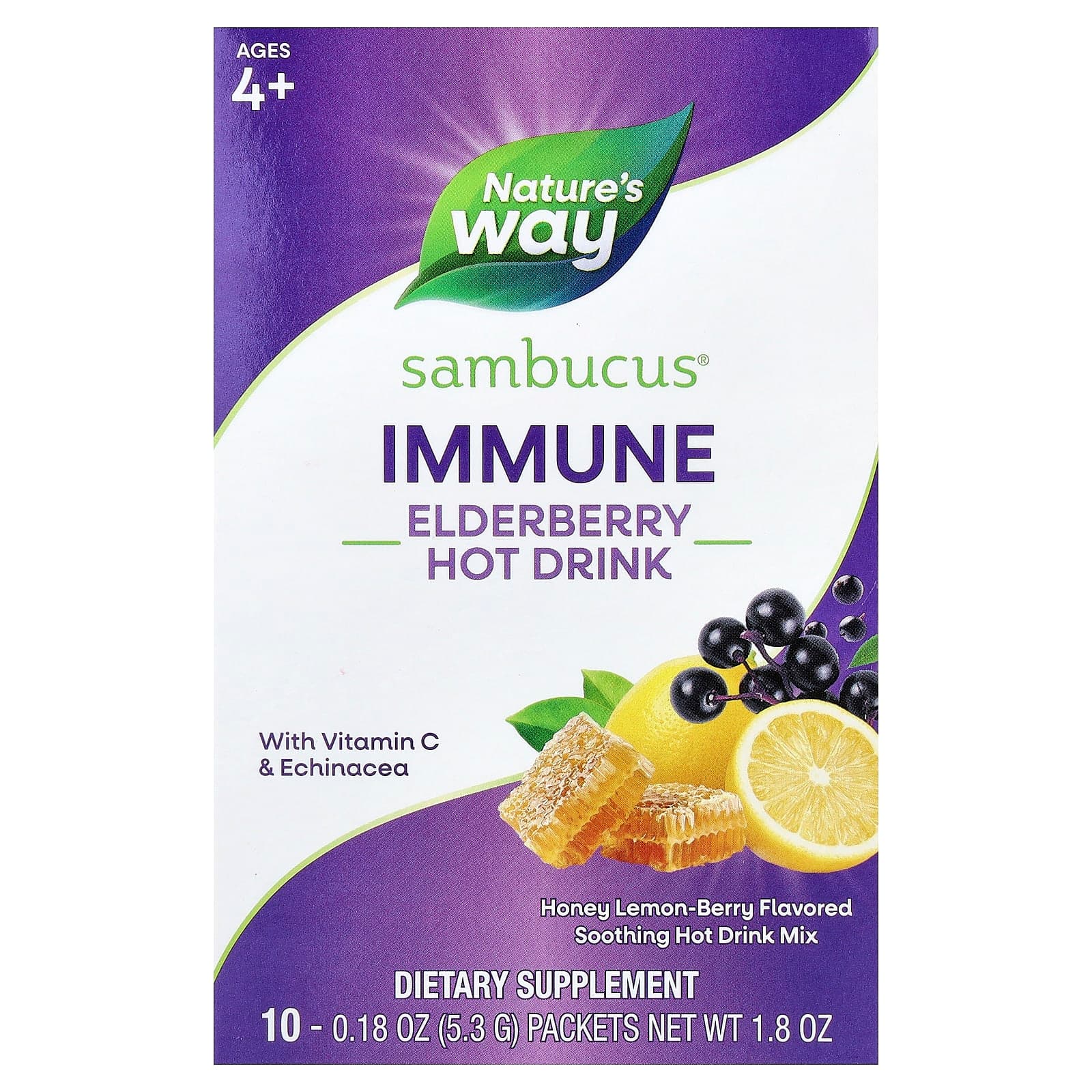 Nature's Way Sambucus, Honey Lemon-Berry – Immune Elderberry Hot Drink – 5,3 g de Nature's Way