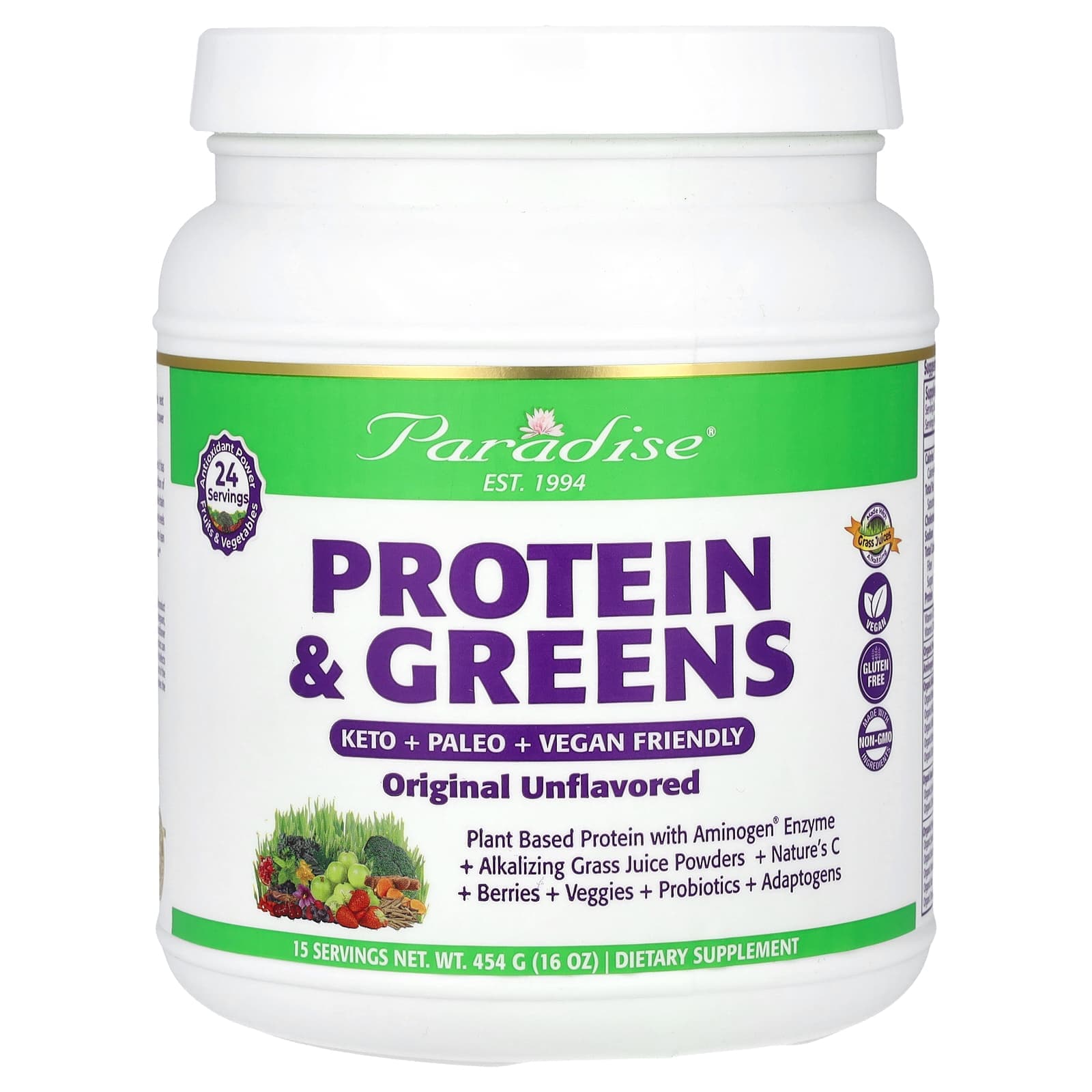 Paradise Herbs Protein & Greens, Original Unflavored – Sans arôme – 454 g de Paradise Herbs