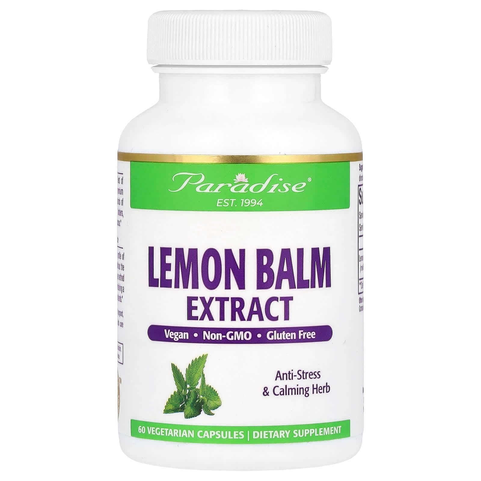 Paradise Herbs Lemon Balm Extract – Lemon Balm Extract – 60 gélules végétales de Paradise Herbs