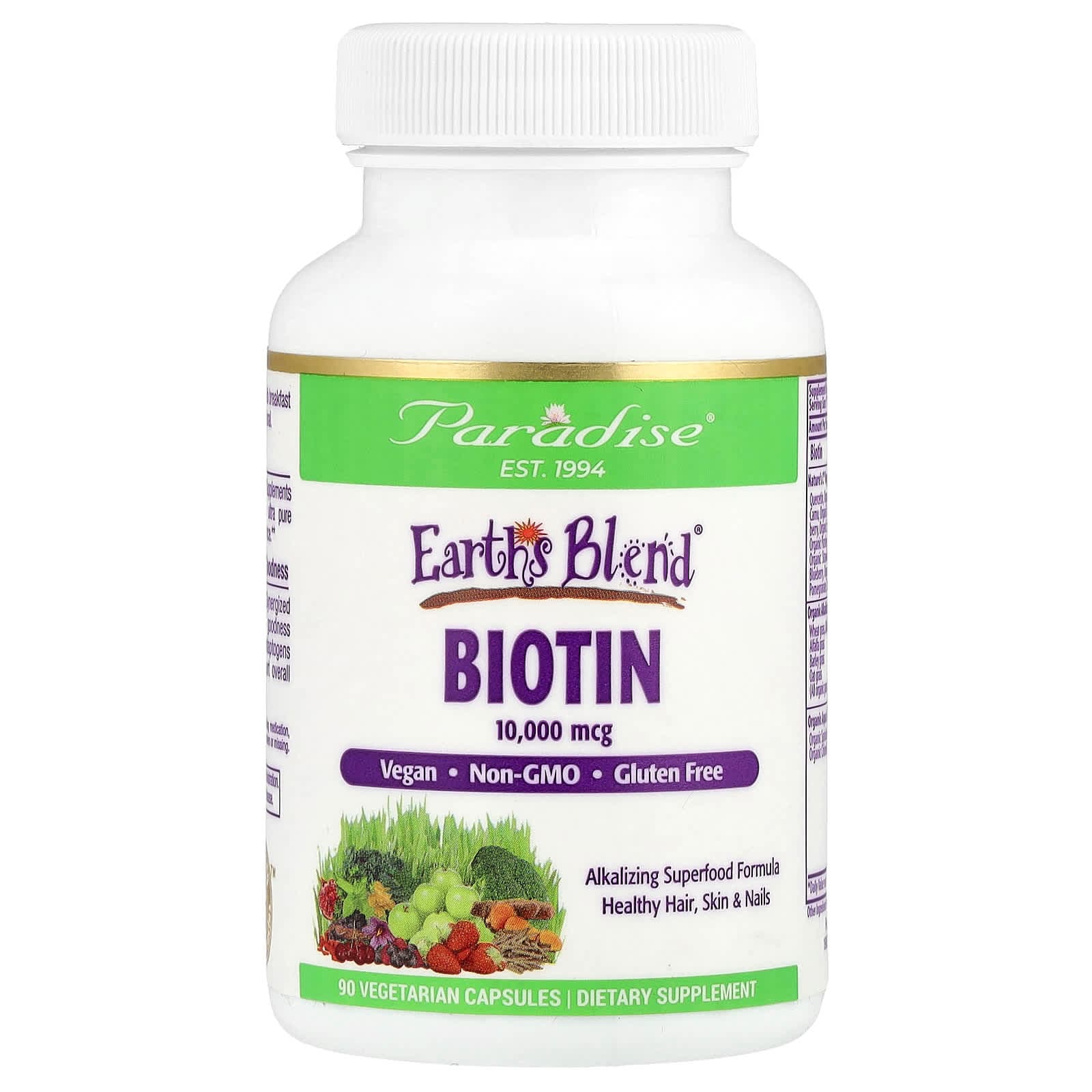 Paradise Herbs Earth's Blend, Biotin – 90 gélules végétales de Paradise Herbs