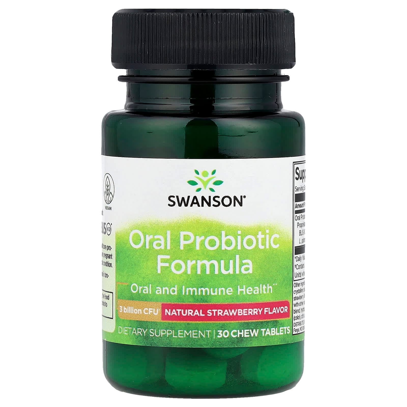 Swanson Vitamins Oral Probiotic Formula, 3 Billion CFU, 30 Chew Tablets – Natural Strawberry de Swanson Vitamins